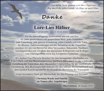 Traueranzeige von Lore-Lies Häfner von Südthüringer Presse