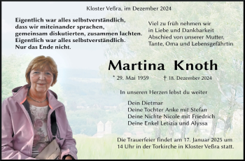Traueranzeige von Martina Knoth von Südthüringer Presse