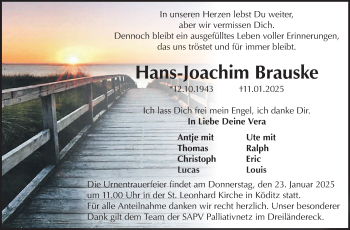 Traueranzeige von Hans-Joachim Brauske von Frankenpost