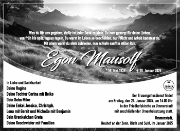 Traueranzeige von Egon Mausolf von Südthüringer Presse