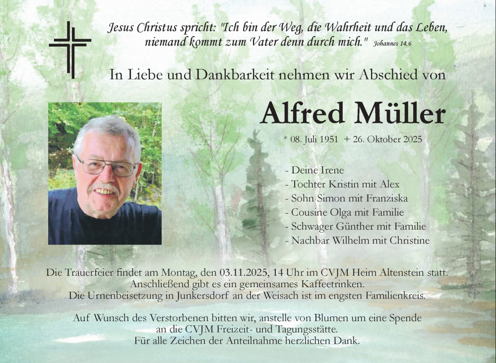  Traueranzeige für Alfred Müller vom 31.10.2025 aus Neue Presse Coburg