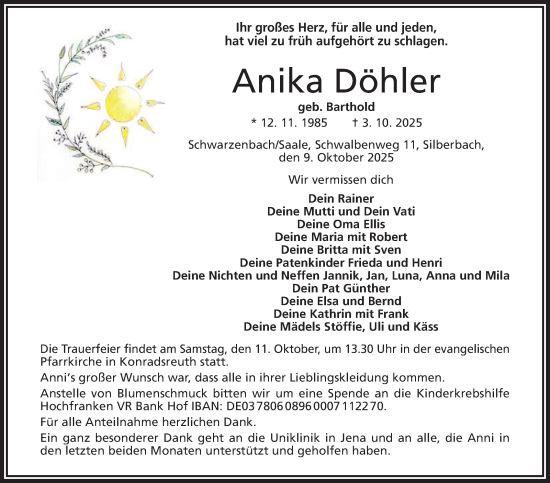 Traueranzeige von Anika Döhler von Frankenpost