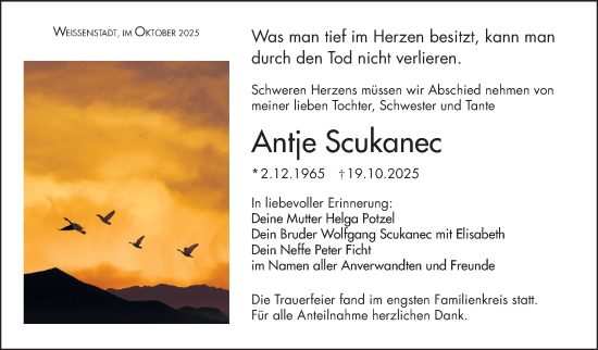 Traueranzeige von Antje Scukanec von Frankenpost