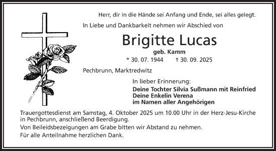 Traueranzeige von Brigitte Lucas von Frankenpost