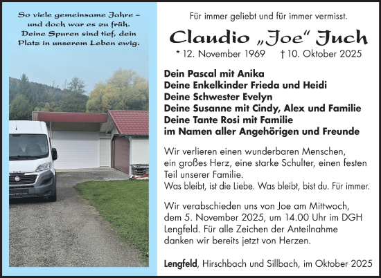 Traueranzeige von Claudio Juch von Südthüringer Presse