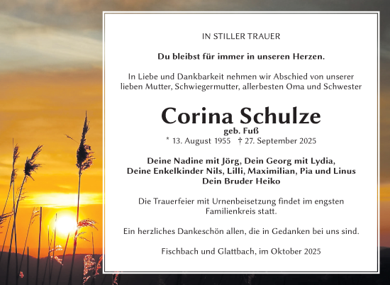 Traueranzeige von Corina Schulze von Südthüringer Presse