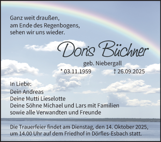 Traueranzeige von Doris Büchner von Neue Presse Coburg
