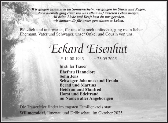 Traueranzeige von Eckard Eisenhut von Südthüringer Presse