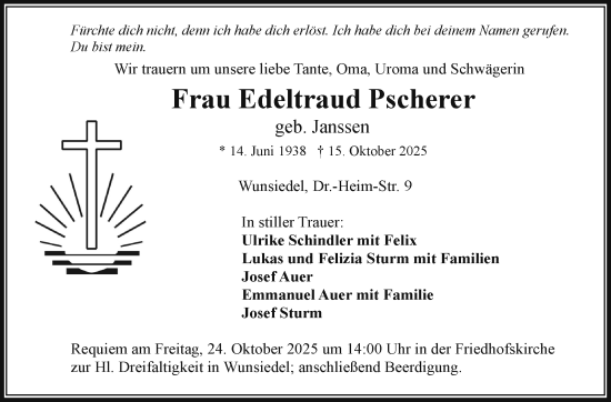 Traueranzeige von Edeltraud Pscherer von Frankenpost