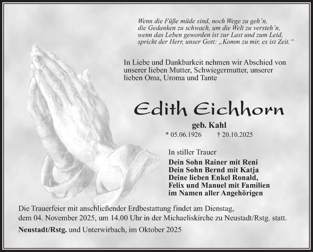  Traueranzeige für Edith Eichhorn vom 25.10.2025 aus Südthüringer Presse