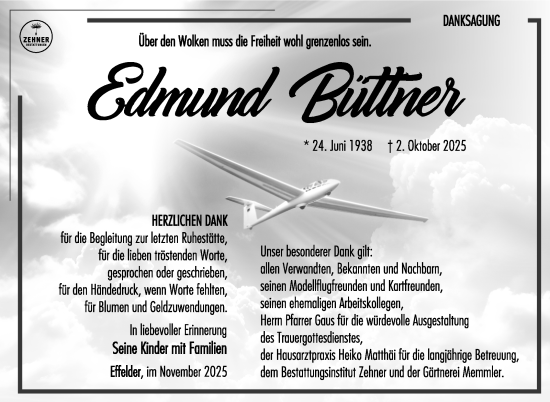 Traueranzeige von Edmund Büttner von Südthüringer Presse