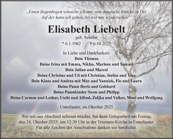 Traueranzeige von Elisabeth Liebelt von Neue Presse Coburg