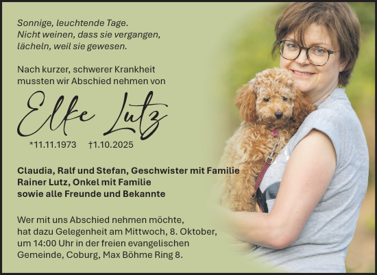 Traueranzeige von Elke Lutz von Neue Presse Coburg