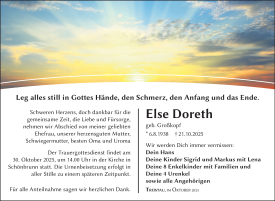 Traueranzeige von Else Doreth von Frankenpost