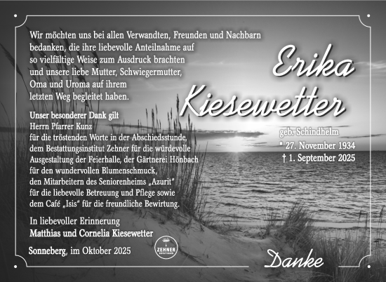 Traueranzeige von Erika Kiesewetter von Südthüringer Presse