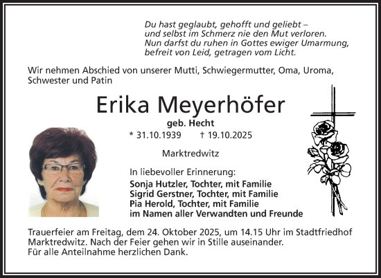 Traueranzeige von Erika Meyerhöfer von Frankenpost