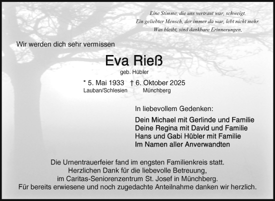 Traueranzeige von Eva Rieß von Frankenpost