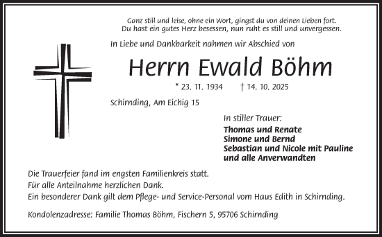 Traueranzeige von Ewald Böhm von Frankenpost
