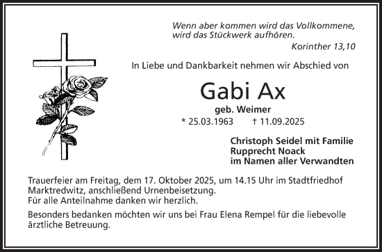 Traueranzeige von Gabi Ax von Frankenpost