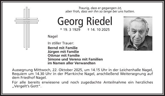 Traueranzeige von Georg Riedel von Frankenpost