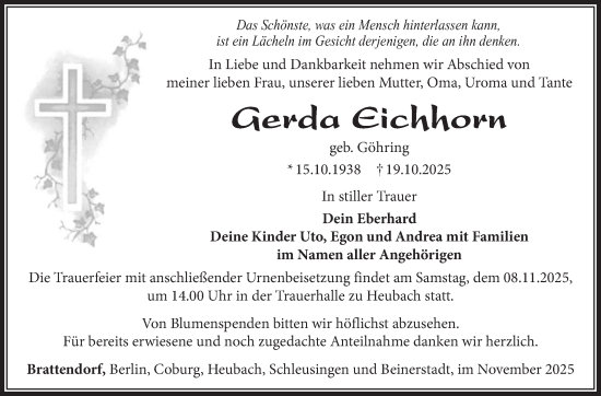 Traueranzeige von Gerda Eichhorn von Südthüringer Presse