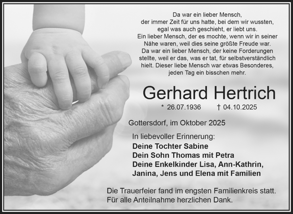  Traueranzeige für Gerhard Hertrich vom 31.10.2025 aus Frankenpost