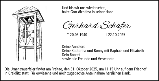 Traueranzeige von Gerhard Schäfer von Neue Presse Coburg