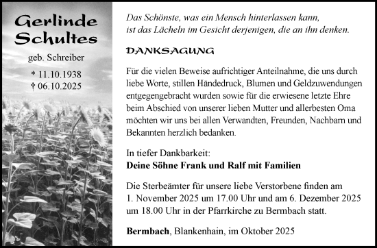 Traueranzeige von Gerlinde Schultes von Südthüringer Presse