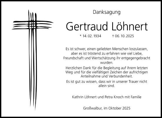 Traueranzeige von Gertraud Löhnert von Neue Presse Coburg