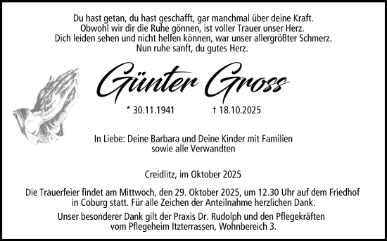 Traueranzeige von Günter Gross von Neue Presse Coburg