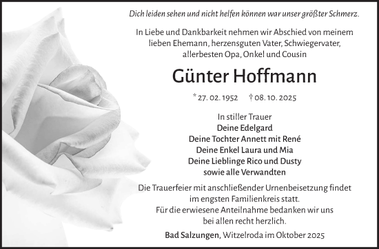 Traueranzeige von Günter Hoffmann von Südthüringer Presse