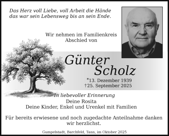 Traueranzeige von Günter Scholz von Südthüringer Presse