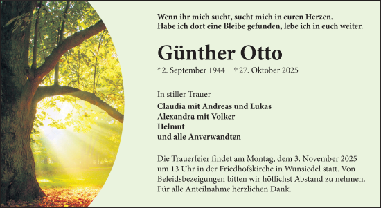 Traueranzeige von Günther Otto von Frankenpost