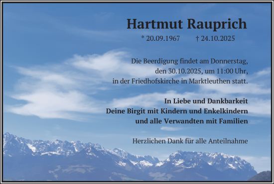 Traueranzeige von Hartmut Rauprich von Frankenpost