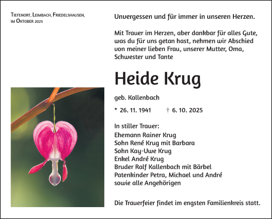 Traueranzeige von Heide Krug von Südthüringer Presse