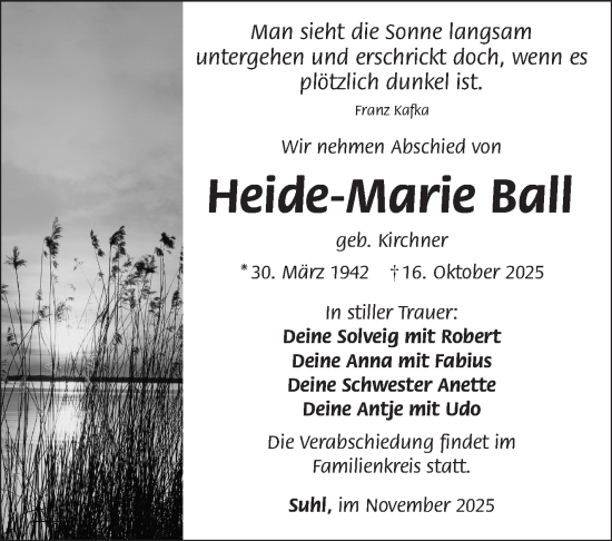 Traueranzeige von Heide-Marie Ball von Südthüringer Presse