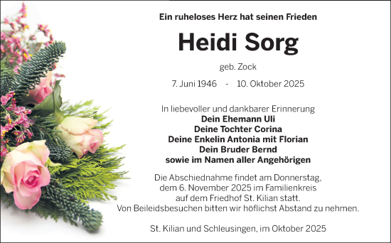 Traueranzeige von Heidi Sorg von Südthüringer Presse