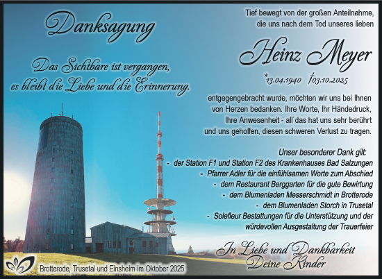 Traueranzeige von Heinz Meyer von Südthüringer Presse