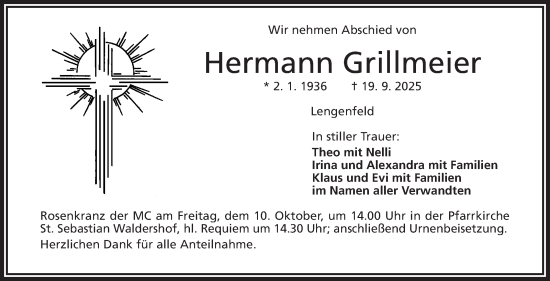 Traueranzeige von Hermann Grillmeier von Frankenpost