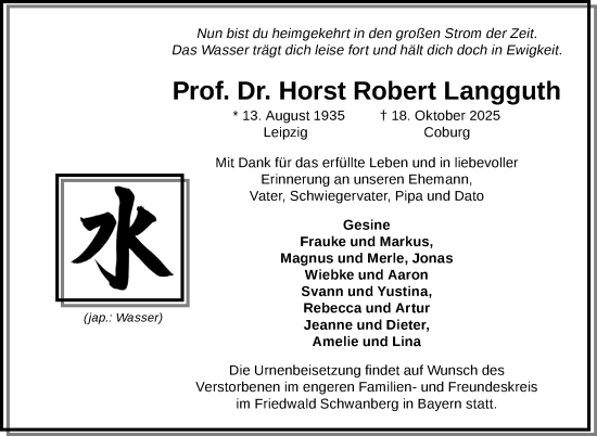 Traueranzeige von Horst Robert Langguth von Neue Presse Coburg