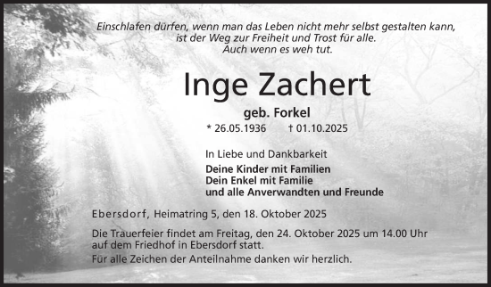 Traueranzeige von Inge Zachert von Neue Presse Coburg