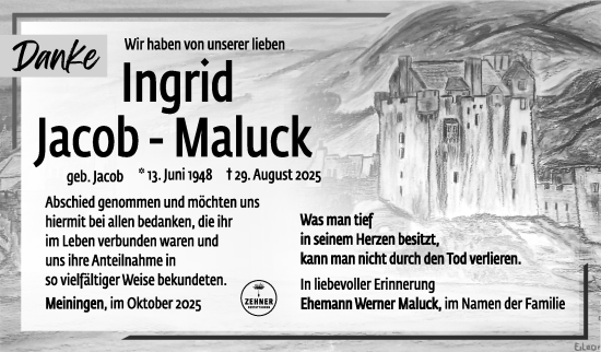 Traueranzeige von Ingrid Jacob-Maluck von Südthüringer Presse