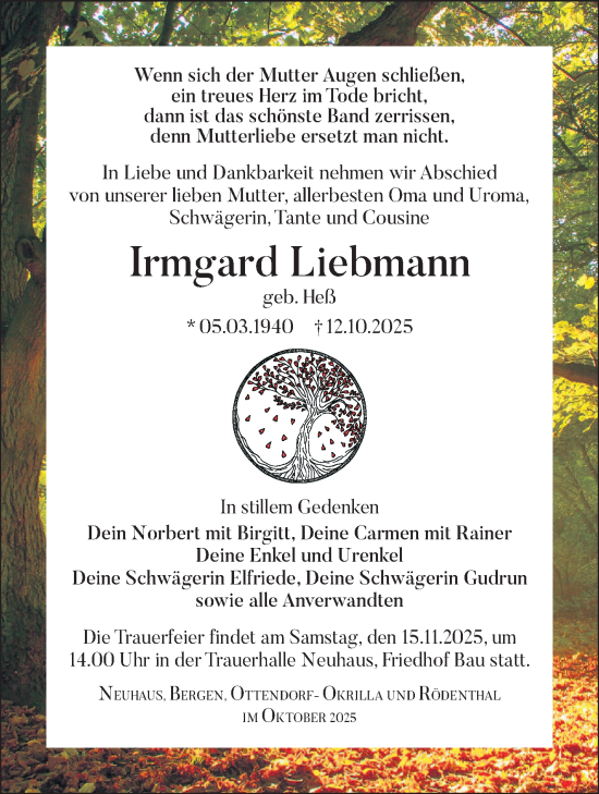 Traueranzeige von Irmgard Liebmann von Südthüringer Presse