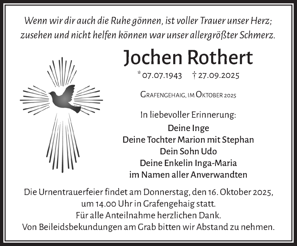  Traueranzeige für Jochen Rothert vom 11.10.2025 aus Frankenpost