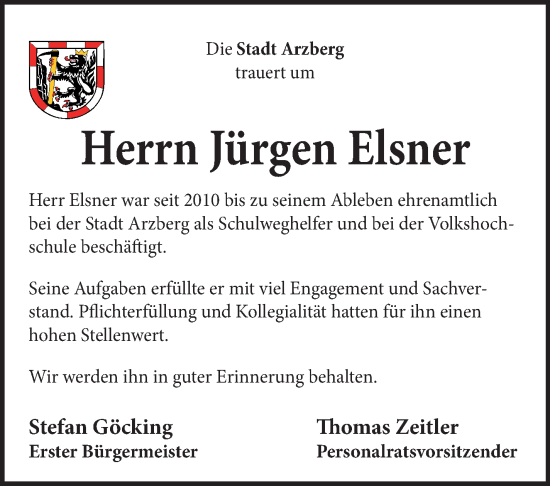 Traueranzeige von Jürgen Elsner von Frankenpost