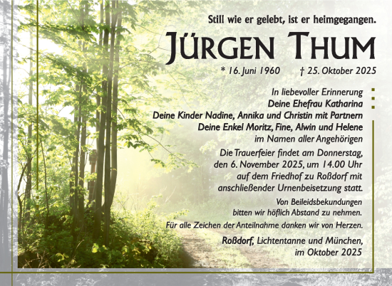 Traueranzeige von Jürgen Thum von Südthüringer Presse