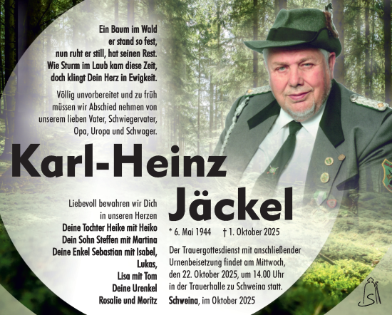 Traueranzeige von Karl-Heinz Jäckel von Südthüringer Presse