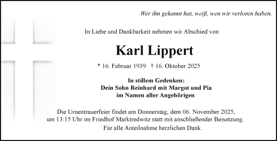 Traueranzeige von Karl Lippert von Frankenpost