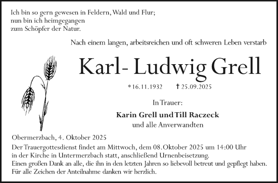 Traueranzeige von Karl-Ludwig Grell von Neue Presse Coburg