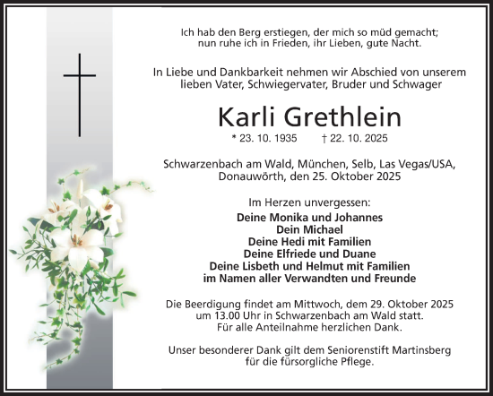 Traueranzeige von Karli Grethlein von Frankenpost